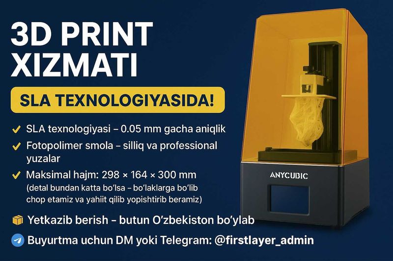 3D Print xizmati — SLA texnologiyasida fotopolimer detallar!