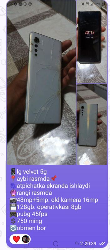 kampiyuter hammasi 2.5 millon   LG velvet 1000 mil