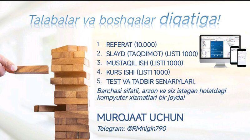 Taqdimot, Refarat, kurs ishi barcha turdagi ishlar Taqdimot, Refarat, kurs ishi barcha turdagi ishlar