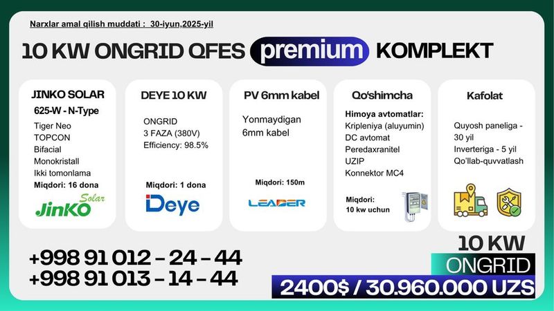 Quyosh paneli 10kw premium Quyosh paneli 10kw premium