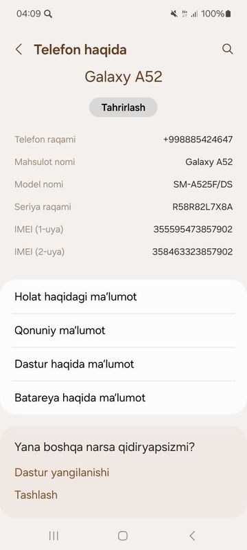 Samsung a52 128 xotira