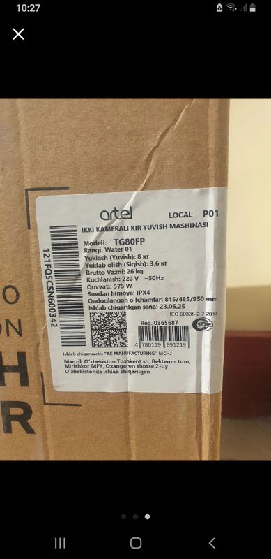 artel yarim aftomat kir moshina