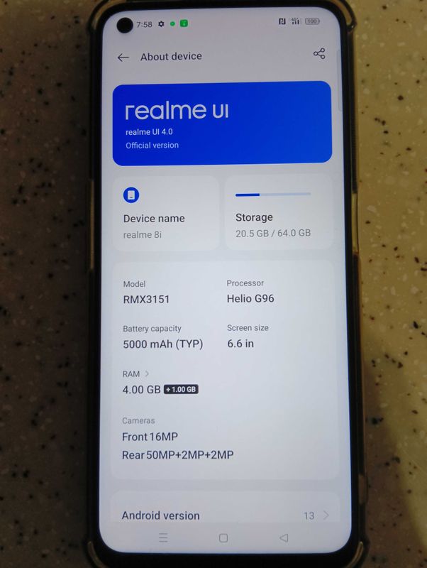 Телефон Realmi 8i 4/64Gb (требует ремонт)