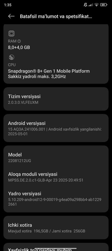Xiaomi 12 T PRO hamma joyi radnoy