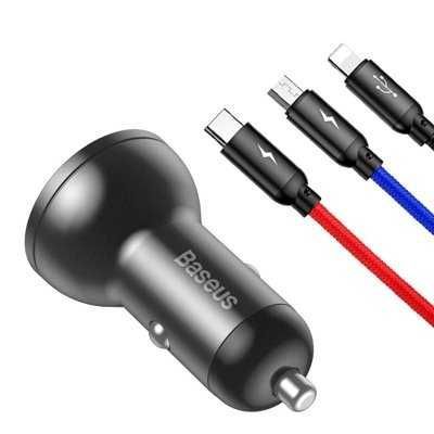 Автомобильное зарядное устройство Baseus Car Charger 24w 3in1 Автомобильное зарядное устройство Baseus Car Charger 24w 3in1