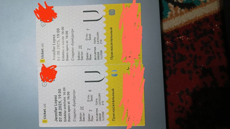 Jenifer Lopez konsertiga 2 ta yonma yon bilet bor( 2-e 6/7 sektor Jenifer Lopez konsertiga 2 ta yonma yon bilet bor( 2-e 6/7 sektor