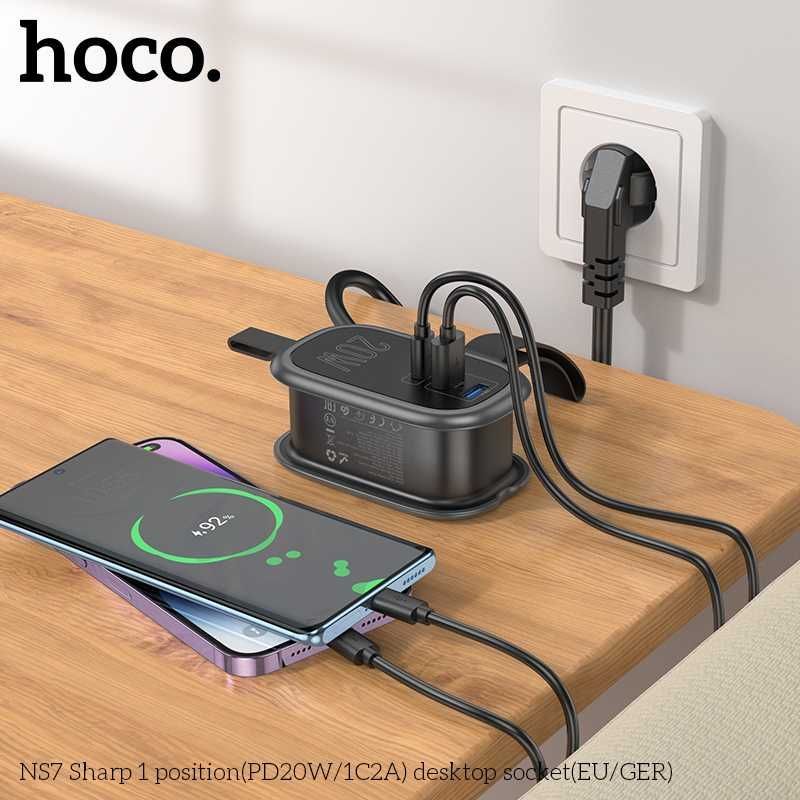 Hoco NS7 Sharp Сетевой удлинитель AC 4000W+2*USB+1*Type-C PD20W EU1.1м