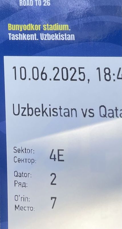Yonma yon biletlar bor 1 chi qatordan 4E Yonma yon biletlar bor 1 chi qatordan 4E
