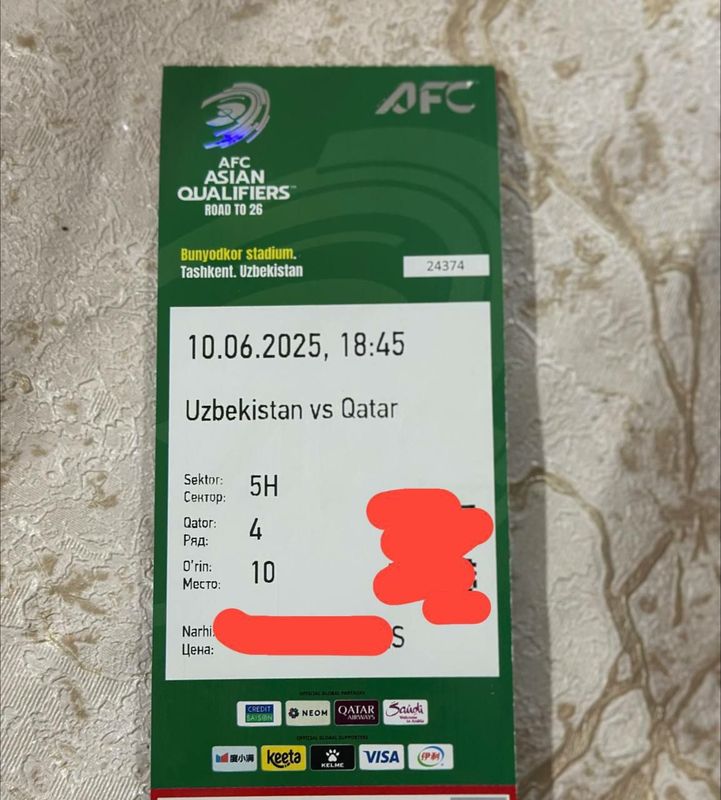 UZB QATAR oyiniga bilet bor UZB QATAR oyiniga bilet bor