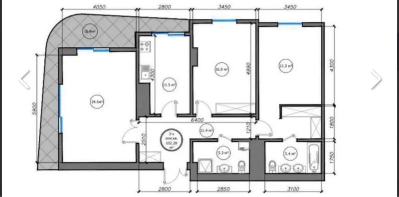 Срочно продается 3х ком квартира в ЖК "Infinity" 103.6м2