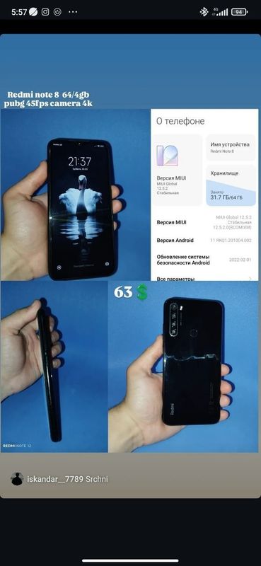 Redmi note 8 690ming som atiga aybi yoq Redmi note 8 690ming som atiga aybi yoq