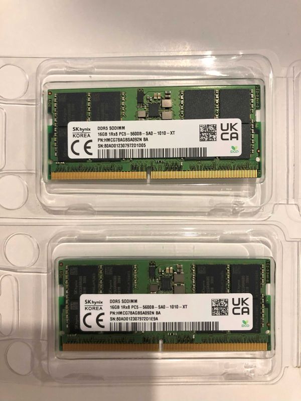 DDR5 SODIMM 16 Gb 5600MHz SK hynix 2 штуки в наличии DDR5 SODIMM 16 Gb 5600MHz SK hynix 2 штуки в наличии