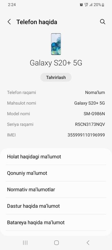 Samsung s20+5g 256/8