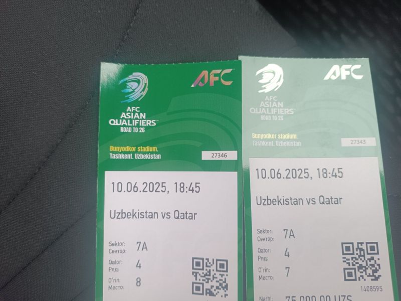 Bilet bor 2TA OʻZBEKISTON vs Qatar Bilet bor 2TA OʻZBEKISTON vs Qatar