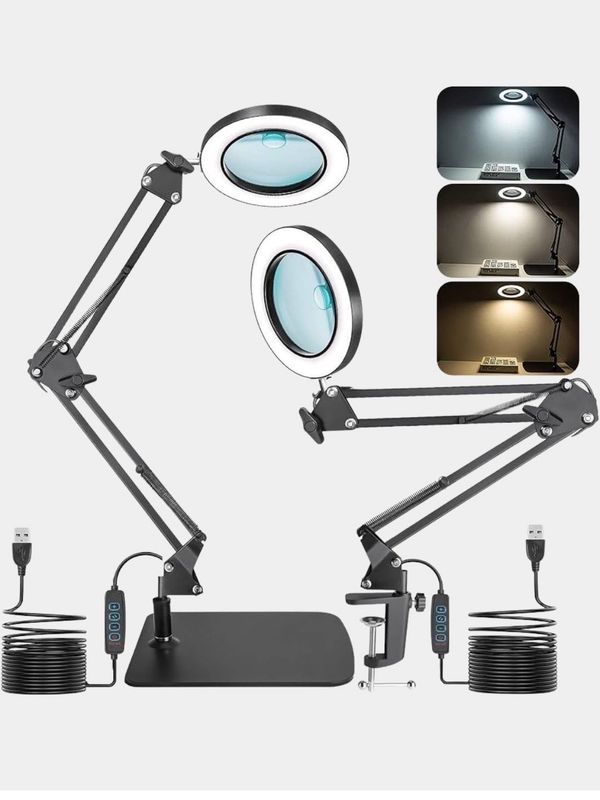 Лампа лупа, металлическая лампа-лупа, три вида свечения, линза 110mm