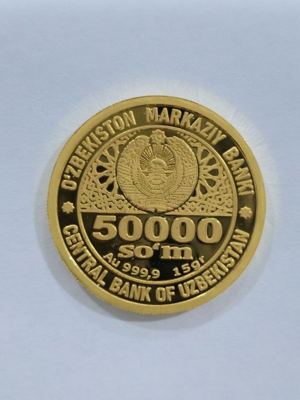 50000 so'm lik oltin tanga 999.9 proba 15gram tilla ideal holatda