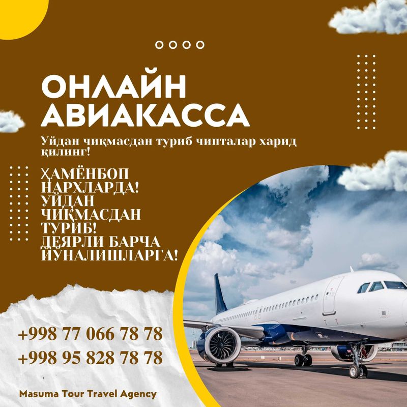Турли йўналишларга авиачипталар! Онлайн авиакасса! Авиабилетлар! Турли йўналишларга авиачипталар! Онлайн авиакасса! Авиабилетлар!