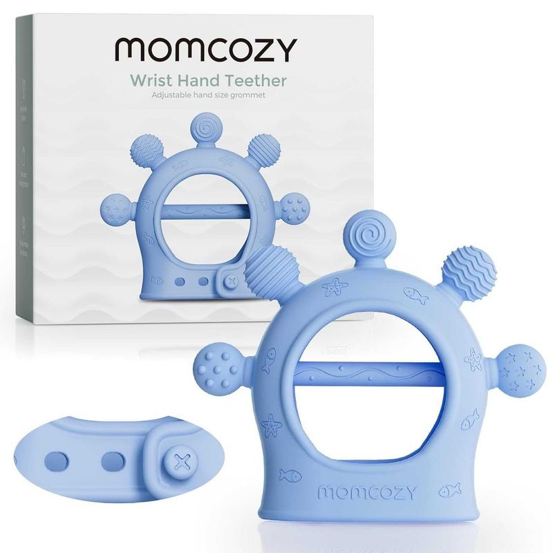 Momcozy прорезыватель, силиконс браслетом (голубой/розовый/зелёный) Momcozy прорезыватель, силиконс браслетом (голубой/розовый/зелёный)