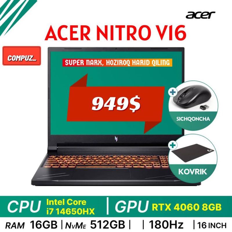 Acer Nitro V16 i7-14650HX 4060 8 gb