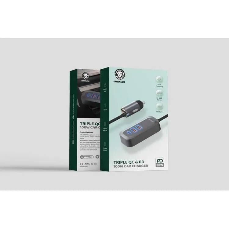 Green lion Triple PD 100W car charger,avto galofka