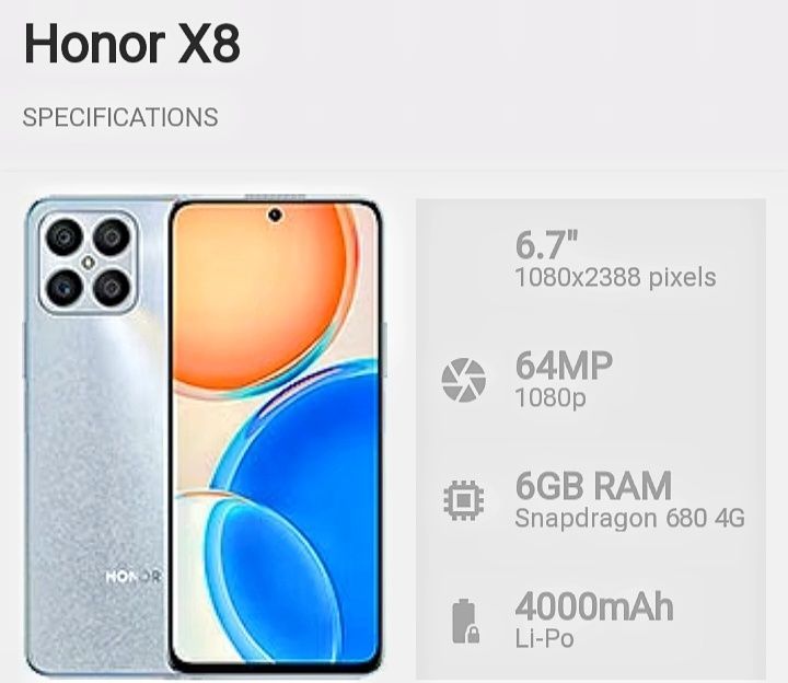 Muddatli Tulovga 0% Honor X8 (6/128 Gb)