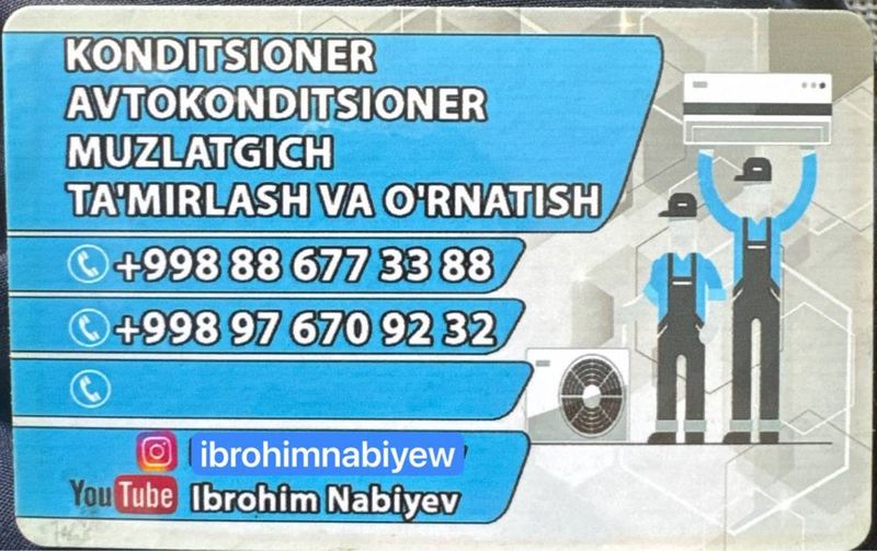 Konditsioner va barcha turdagi muzlatgichlarni tamirlaymiz
