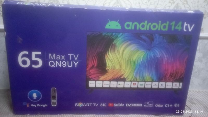 Telvizor 65 smart tv 8k T2 T3 kanalari oladi wifi bilan oladi