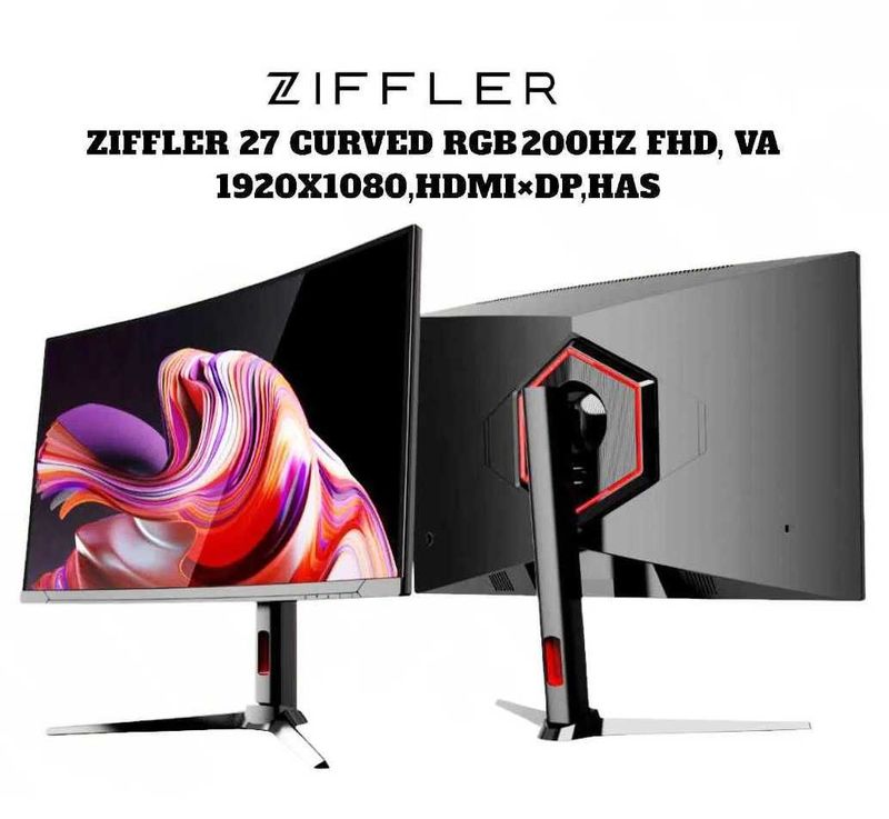 [НОВЫЙ] Монитор Ziffler 27G180 / 27" FHD VA Curved 200Hz RGB+HAS Black
