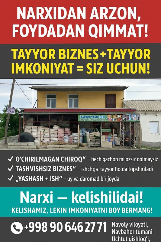 Ishlab turgan biznes sotiladi Ishlab turgan biznes sotiladi