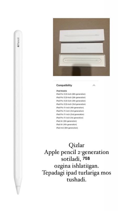 Apple pencil 2 generation sotiladi Apple pencil 2 generation sotiladi