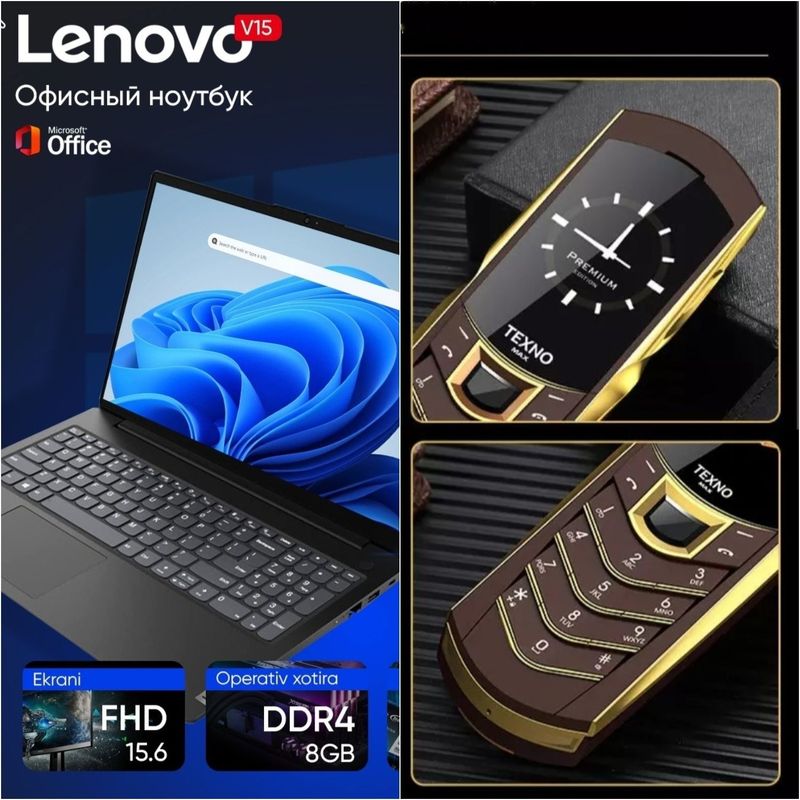 Notbuk lenova v15 + Texno max premium xolati iddial srochna...