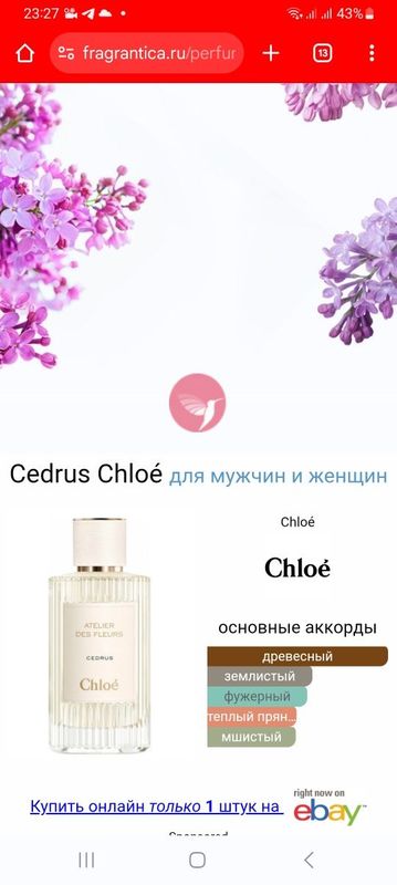 Original Uni Sex Cedrus Chloy Eau de parfum (50)ml Original Uni Sex Cedrus Chloy Eau de parfum (50)ml
