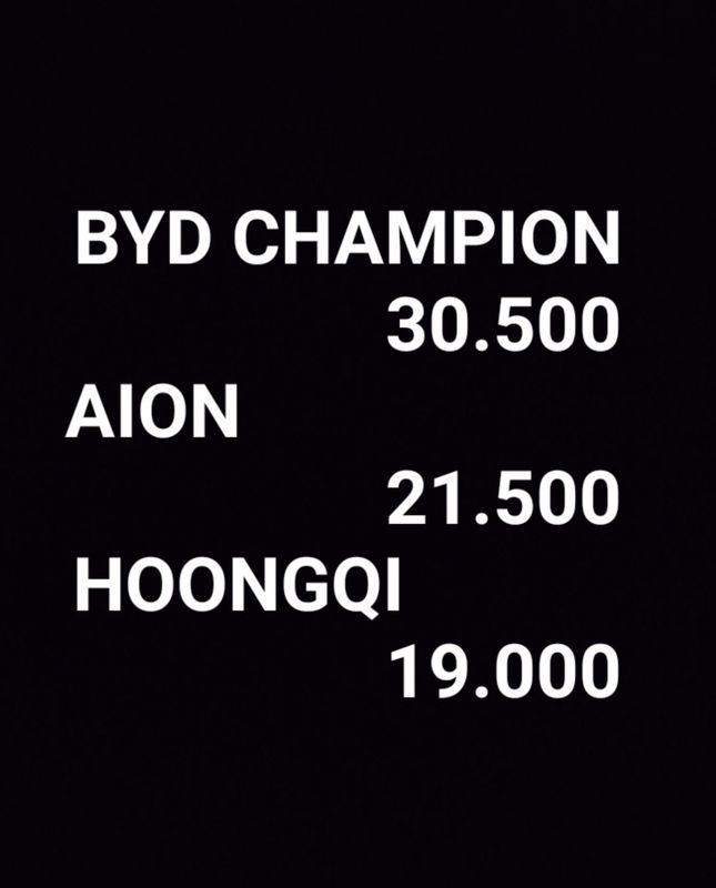 BYD CHAMPION 30.500 AION 21.500 HOONGQI 19.000 BYD CHAMPION 30.500 AION 21.500 HOONGQI 19.000
