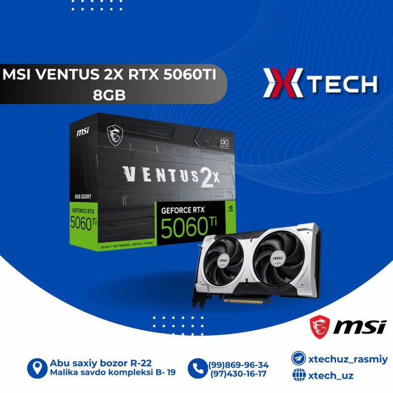 Видеокарта MSI GEFORCE RTX 5060Ti / 8GB VENTUS 2X Видеокарта MSI GEFORCE RTX 5060Ti / 8GB VENTUS 2X