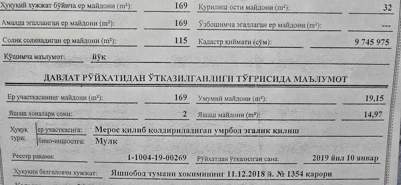 Продается участок в Яшнабадском районе Продается участок в Яшнабадском районе