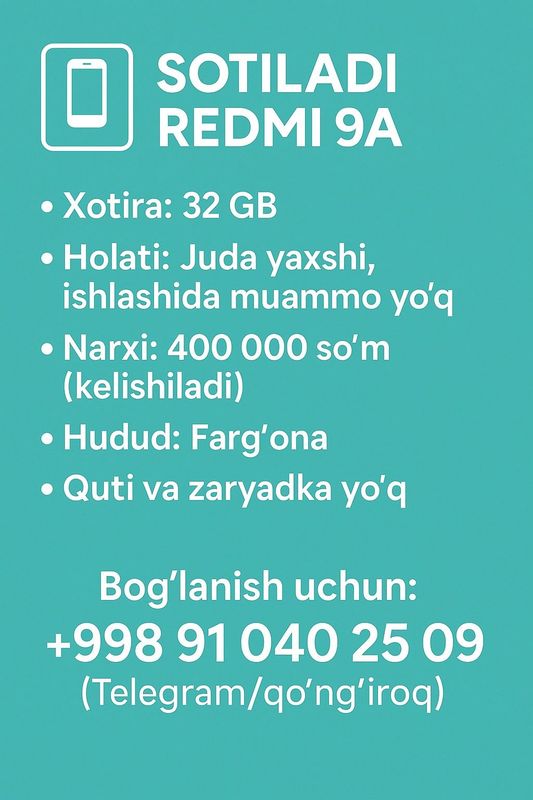 Redmi 9A sotiladi