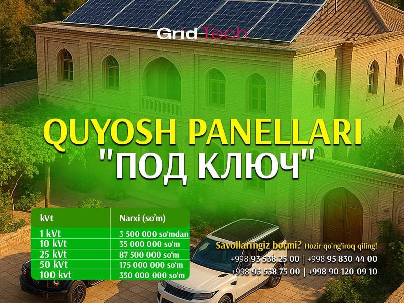 Quyosh panellarini va batareyasi o‘rnatish xizmati