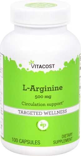 Аргинин Vitacost L-Arginine 500 мг, 100 капсул из америки