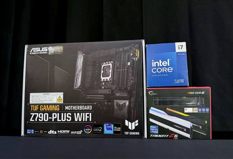 Intel Core i7-14700KF + G.Skill 32GB 6400Hz+ Asus TUF Gaming Z790-Plus Intel Core i7-14700KF + G.Skill 32GB 6400Hz+ Asus TUF Gaming Z790-Plus