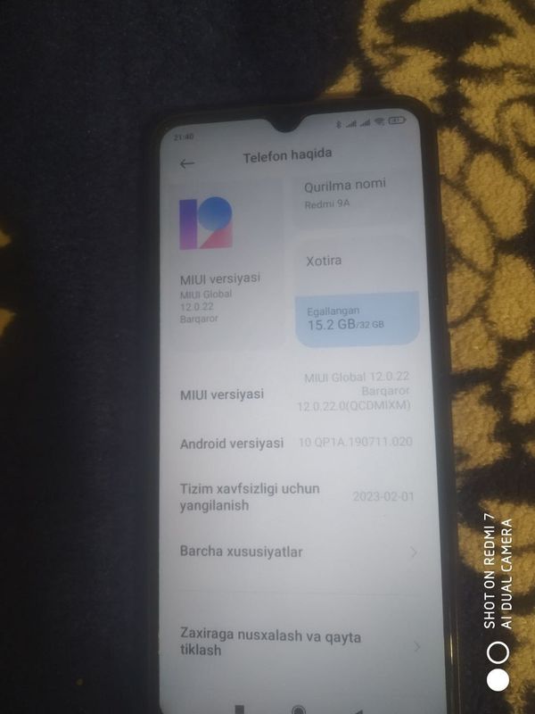 Redmi 9A karobka dakimet yoq