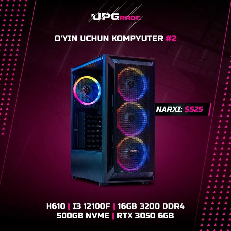 Игровой компьютер I3 12100F , RTX 3050 | Бесплатная Доставка