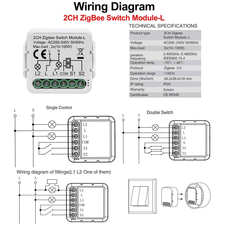 Умное реле Zigbee (без нейтрали) 2-chanel