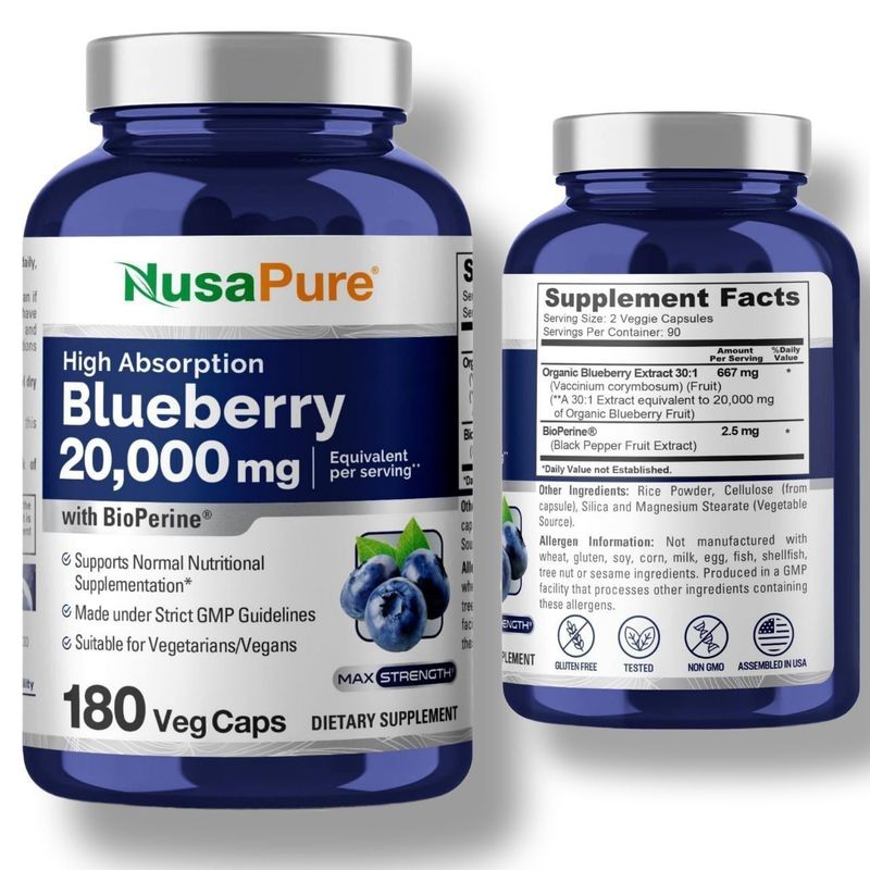 Черника NusaPure Blueberry Concentrate 180капсул Америка