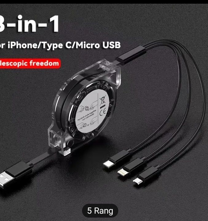 3-in-1 USB Zaryadlash Kabeli iPhone/Type-C/Micro USB Qurilmalari uchun