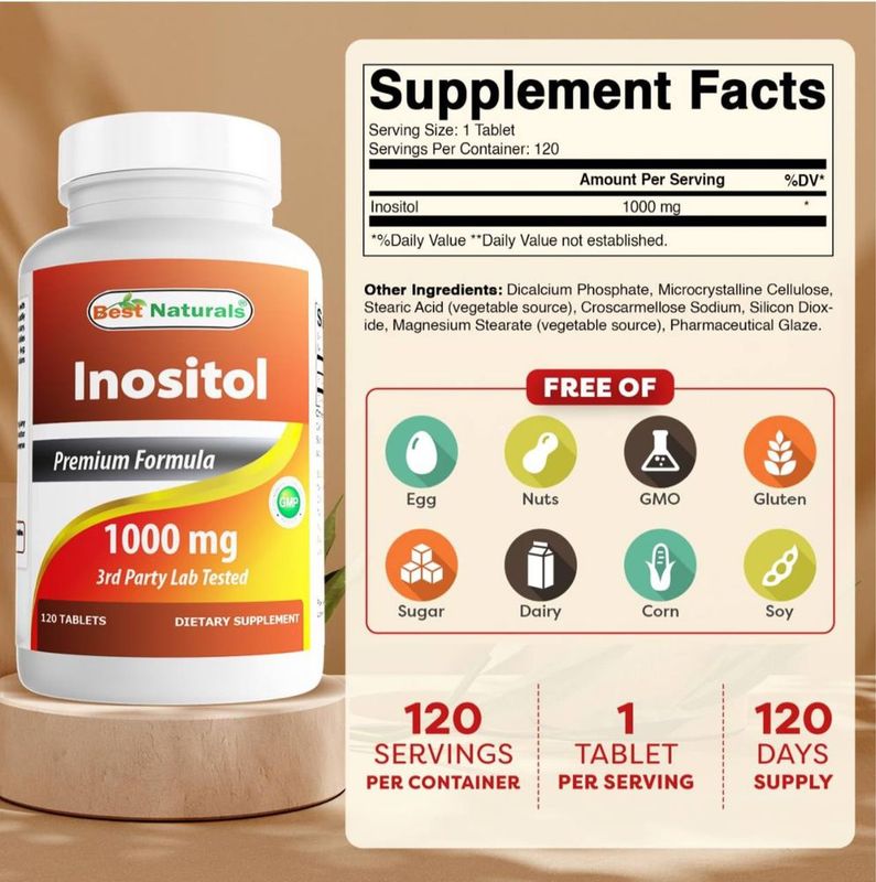 Best Natural, Инозитол 1000 мг, 120 таблеток