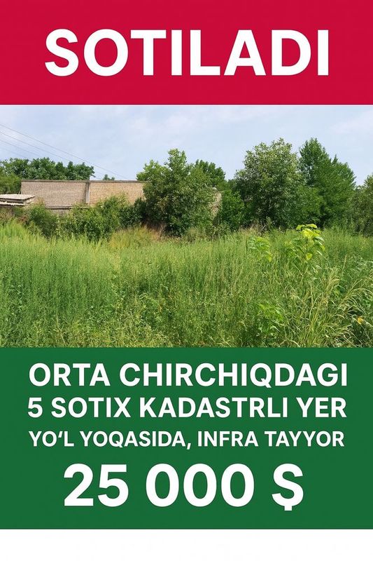 Orta chirchiqda yer sotiladi Orta chirchiqda yer sotiladi