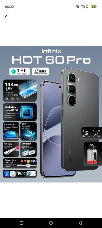 Infinix 60 pro Telefon sotiladi olganimga 2 hafta boʻldi.