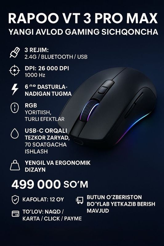 Gaming sichqoncha Premium texnika Gamerlar uchun