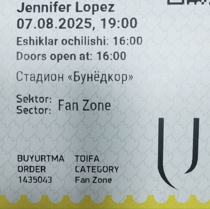 Jennifer Lopez концертига 2 та билет бор Jennifer Lopez концертига 2 та билет бор
