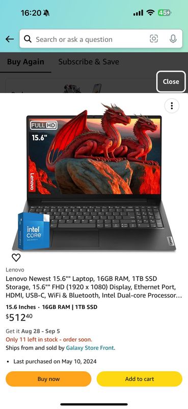 Lenovo Newest 15.6"" Laptop, 16GB RAM, 1 TB SSD Storage, 15.6" FHD